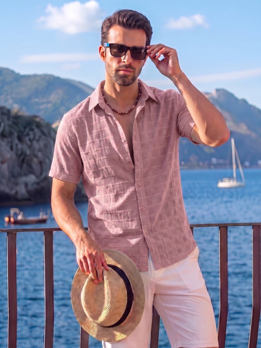 Men's Textured Casual Button Down Short Sleeve