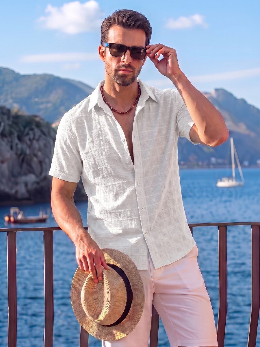 Men's Textured Casual Button Down Short Sleeve
