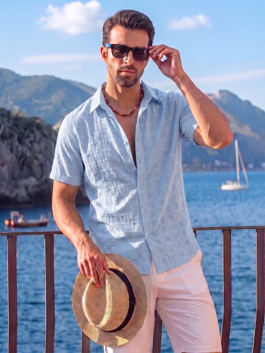 Men's Textured Casual Button Down Short Sleeve
