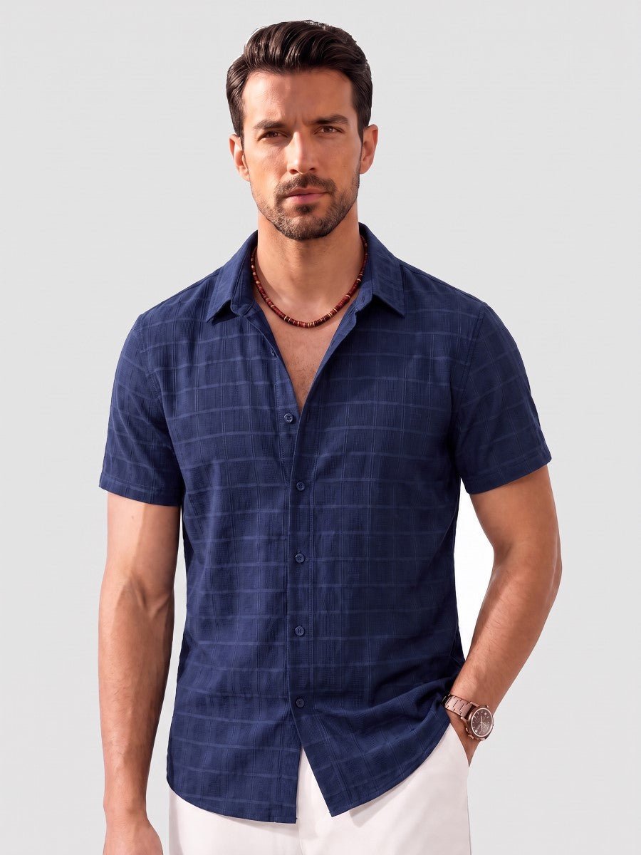 Men's Textured Casual Button Down Short Sleeve