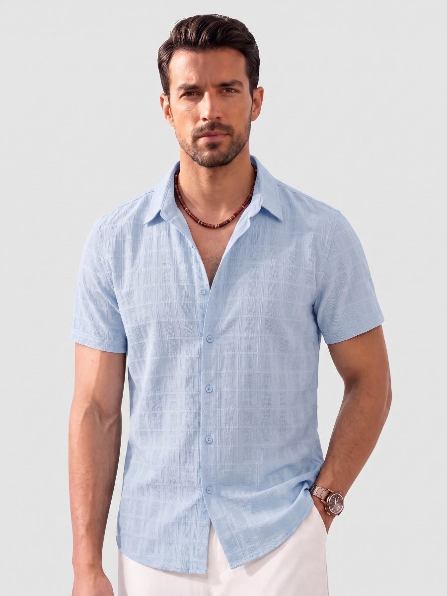 Men's Textured Casual Button Down Short Sleeve