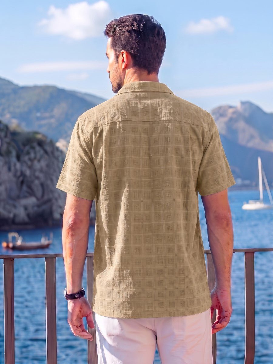 Men's Textured Casual Button Down Short Sleeve