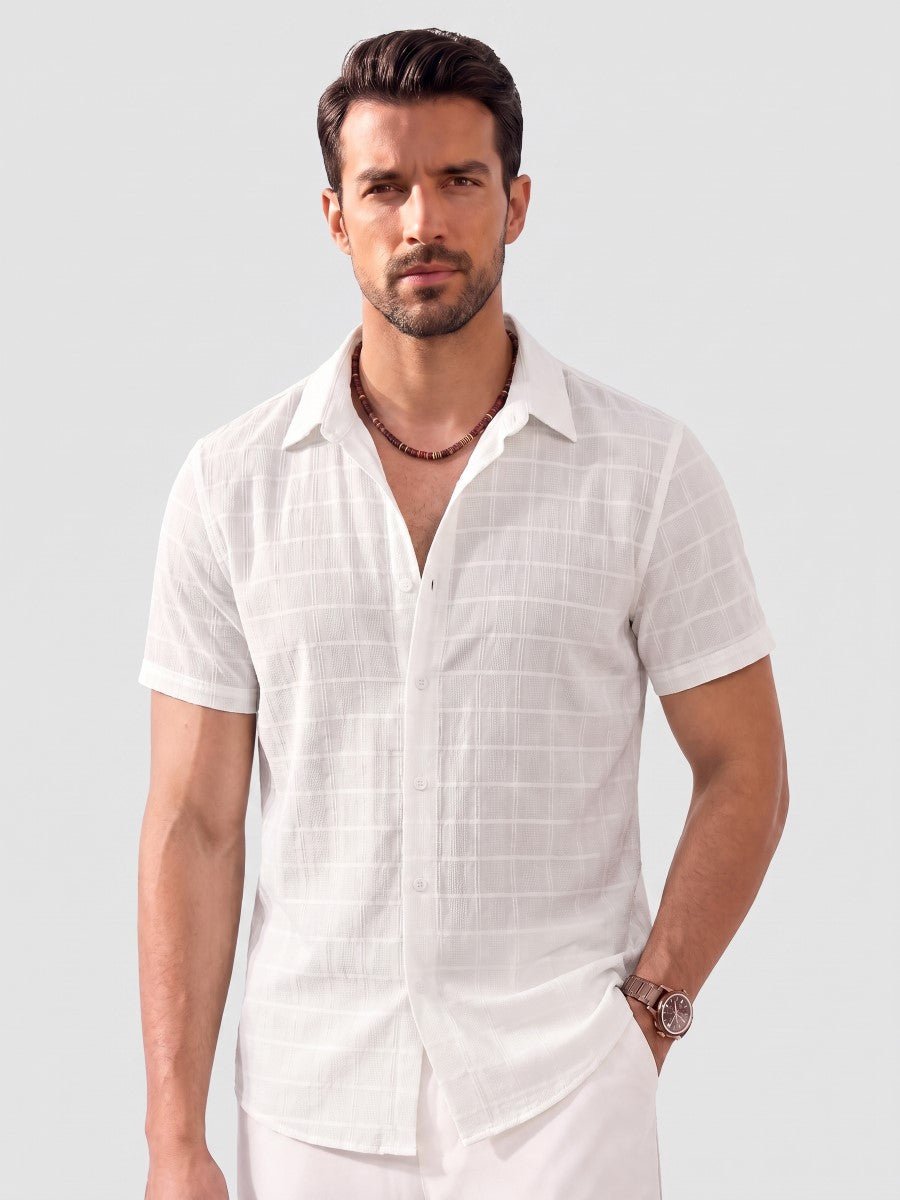 Men's Textured Casual Button Down Short Sleeve