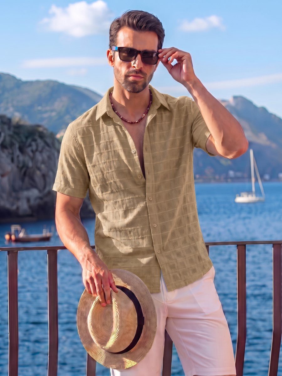 Men's Textured Casual Button Down Short Sleeve