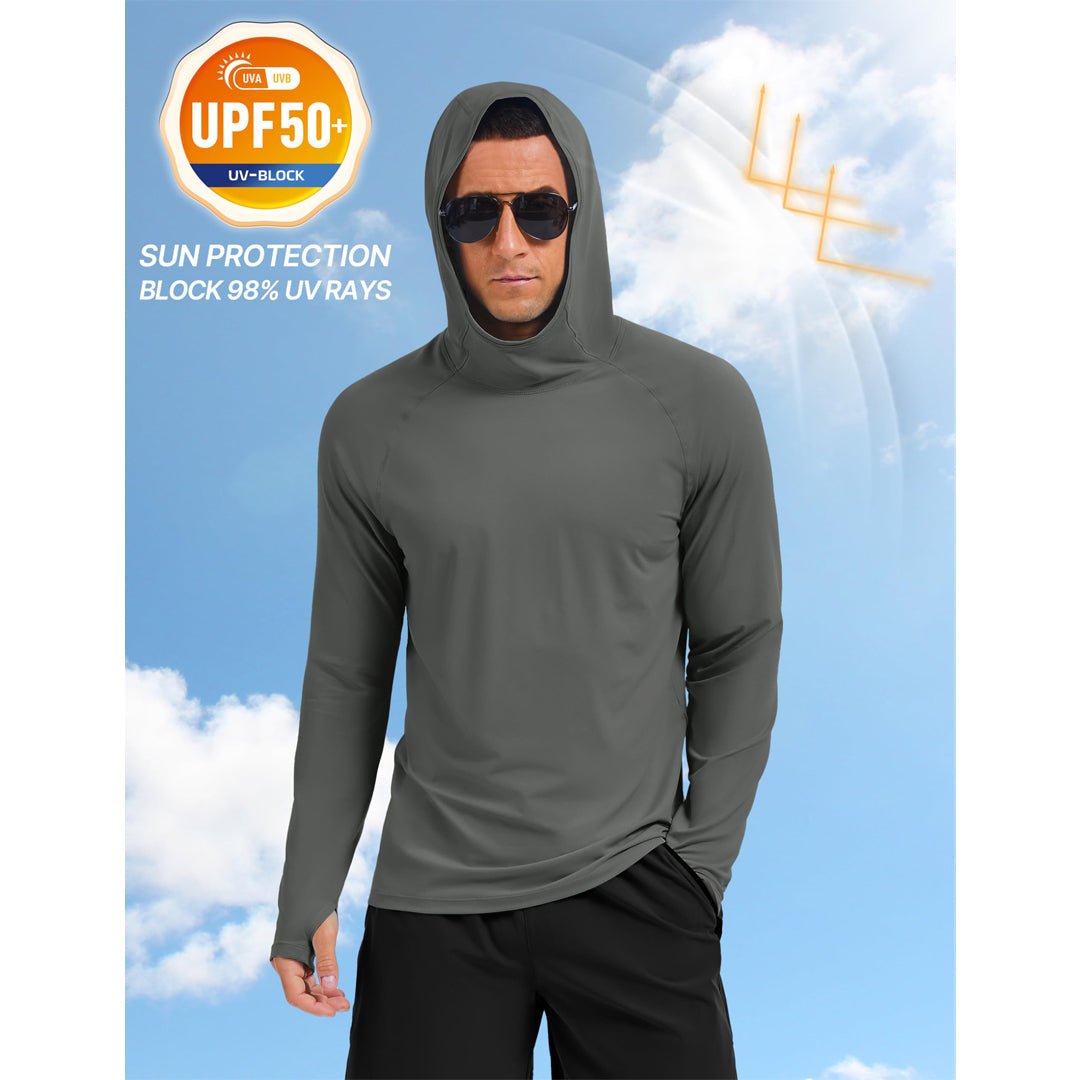 Men's UPF 50+ Sun Hoodie Long Sleeve Quick Dry Rash Guard Shirt