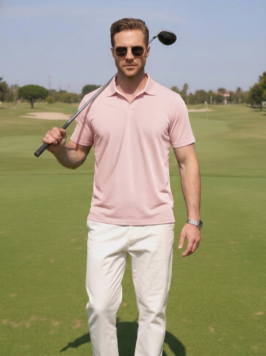 Men's V Neck Short Sleeve Knitted Golf T Shirts