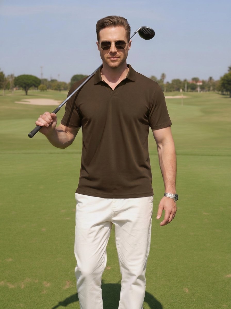 Men's V Neck Short Sleeve Knitted Golf T Shirts