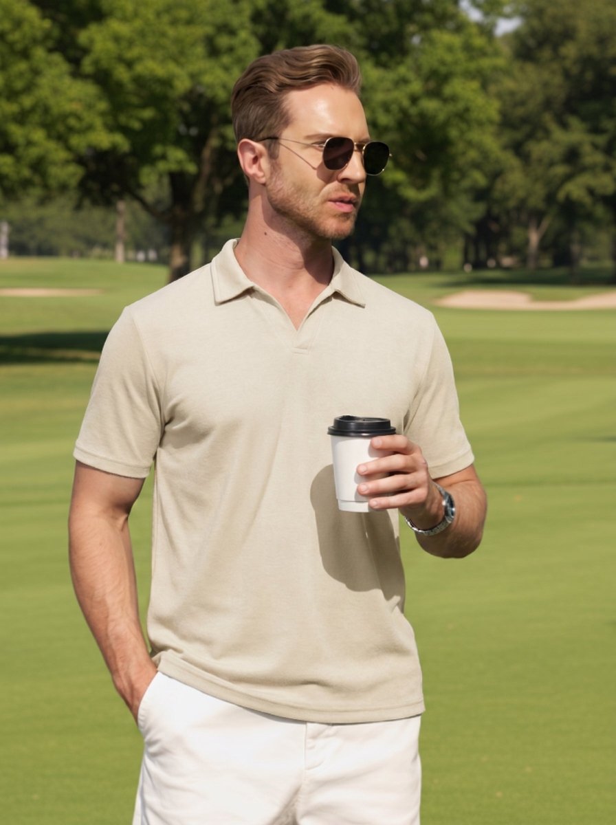 Men's V Neck Short Sleeve Knitted Golf T Shirts