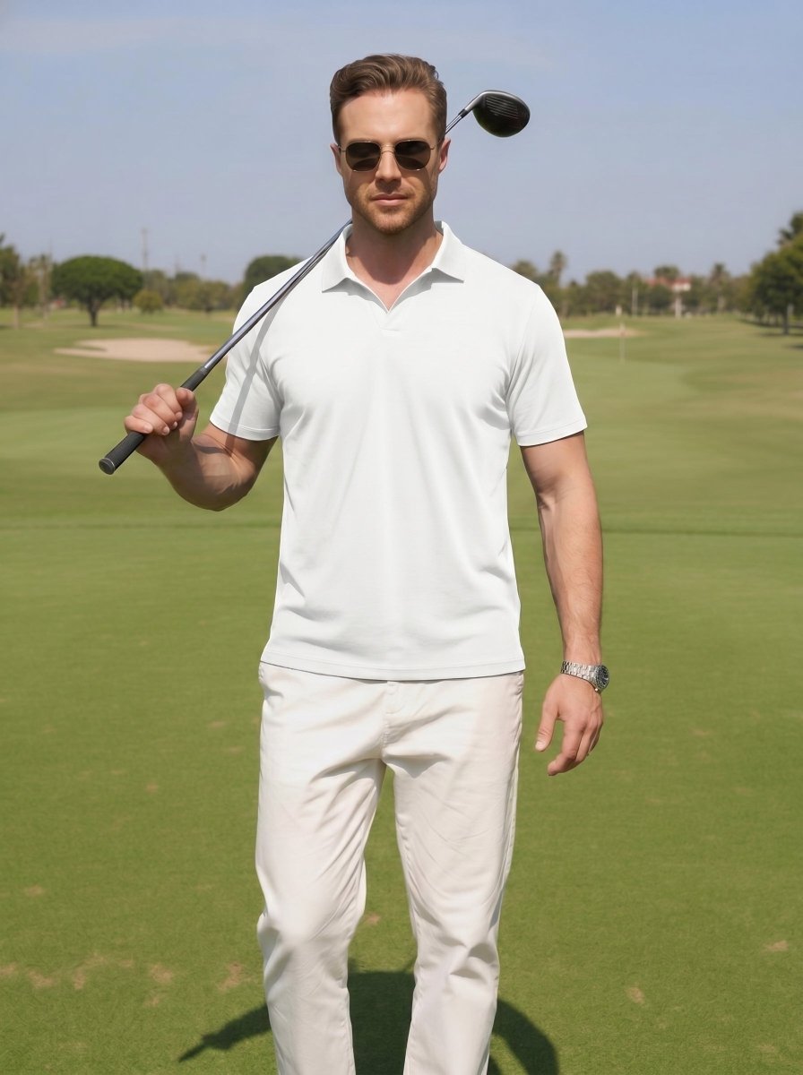 Men's V Neck Short Sleeve Knitted Golf T Shirts