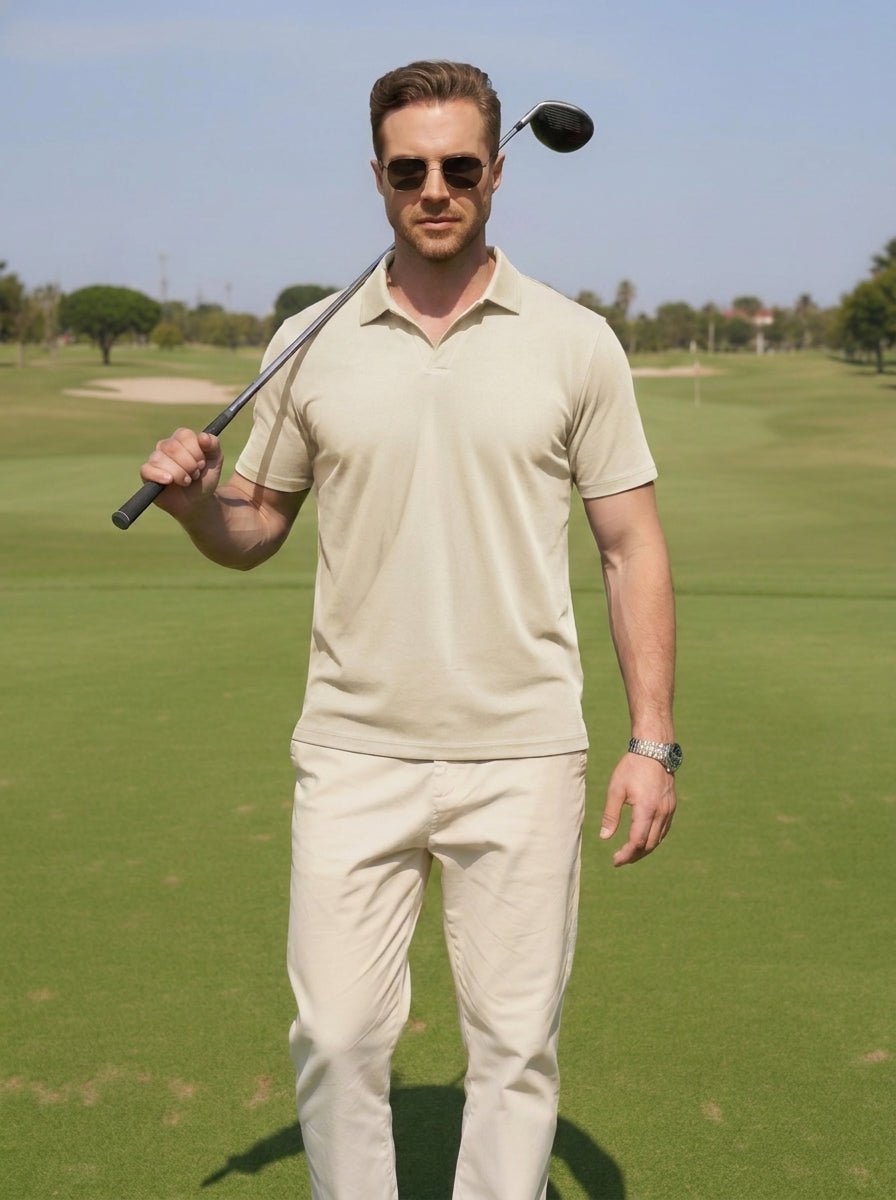 Men's V Neck Short Sleeve Knitted Golf T Shirts