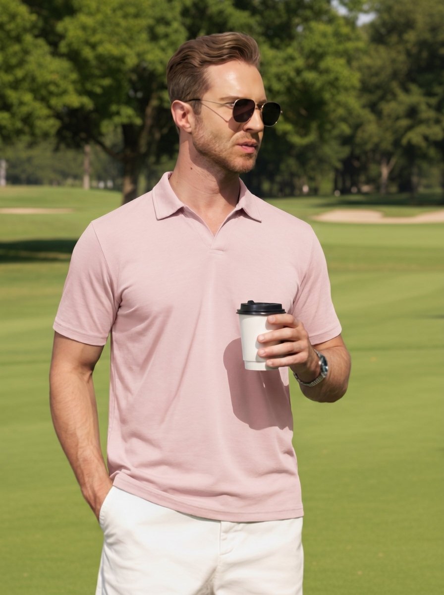 Men's V Neck Short Sleeve Knitted Golf T Shirts