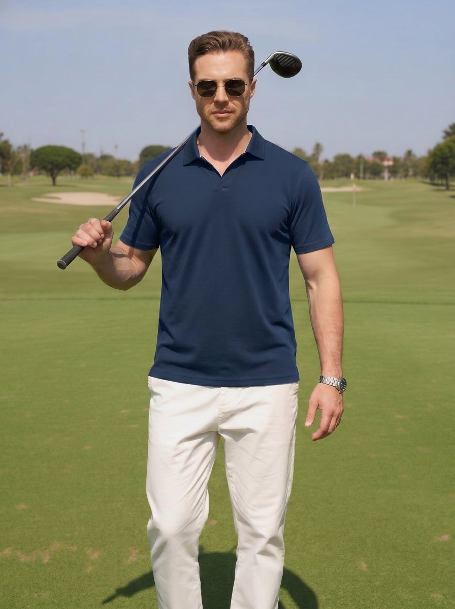 Men's V Neck Short Sleeve Knitted Golf T Shirts
