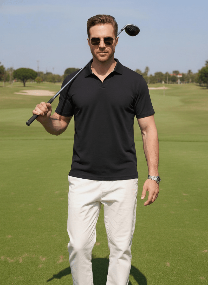 Men's V Neck Short Sleeve Knitted Golf T Shirts